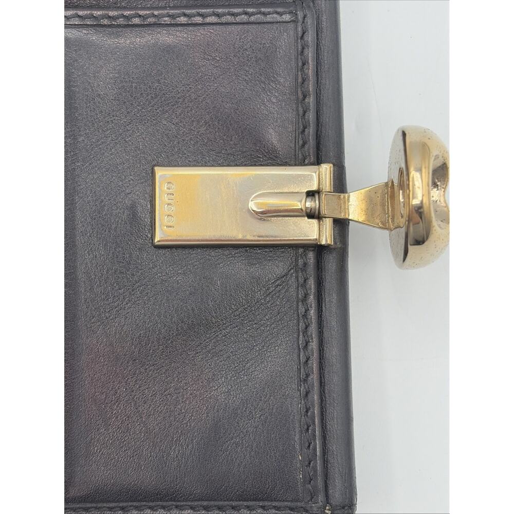 GUCCI GG LOGO BLACK LEATHER/CANVAS COMPACT BIFOLD WALLET W/BUCKLE CLOSURE RARE - Picture 11 of 16